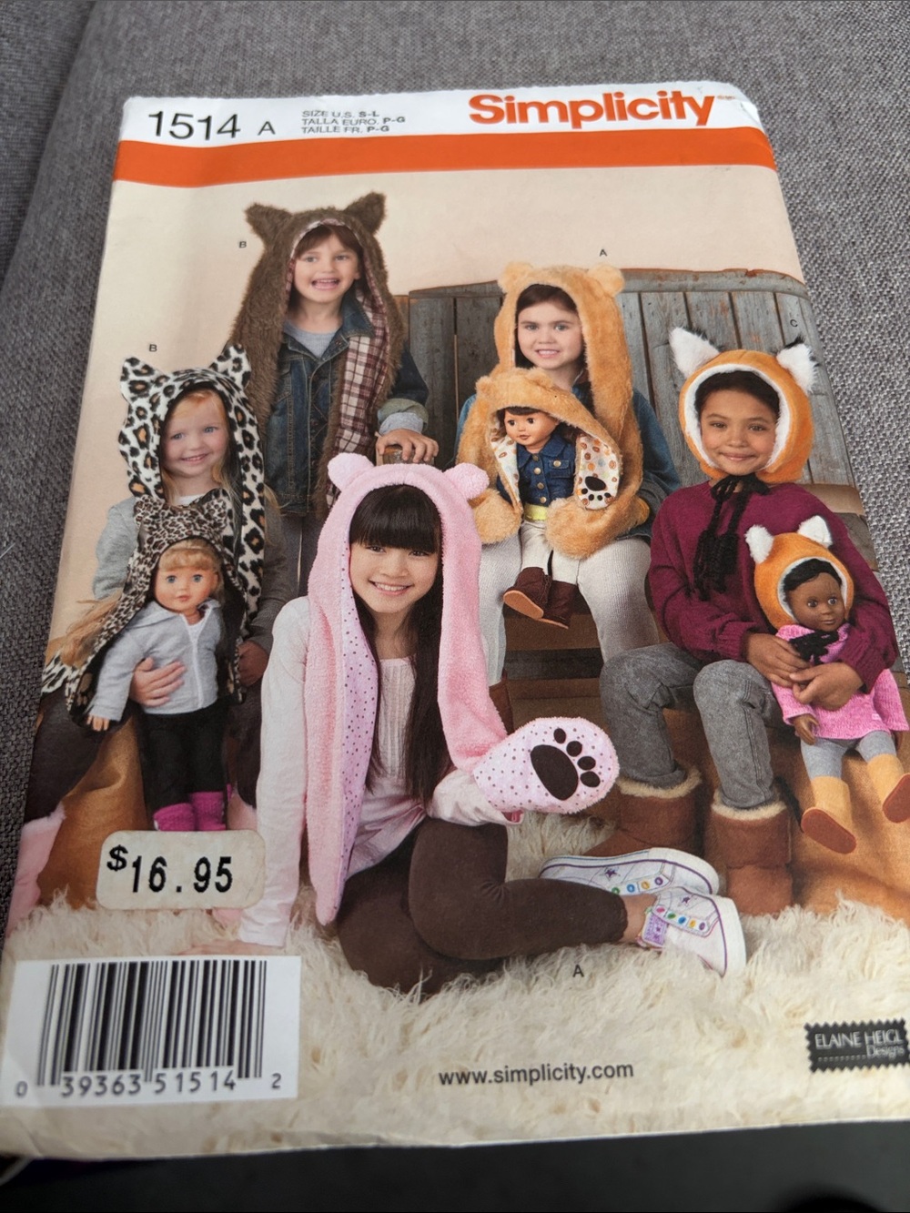 Simplicity Plush Pink Bear Hooded Scarf with Paw Mitts - Kids & Doll Accessory